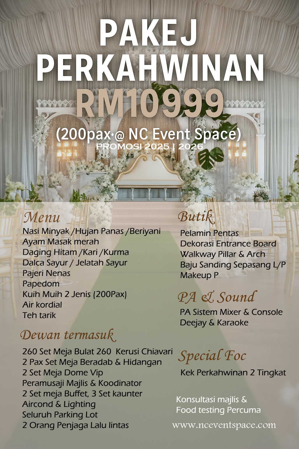 200pax - Pakej Perkahwinan Dewan RM10599